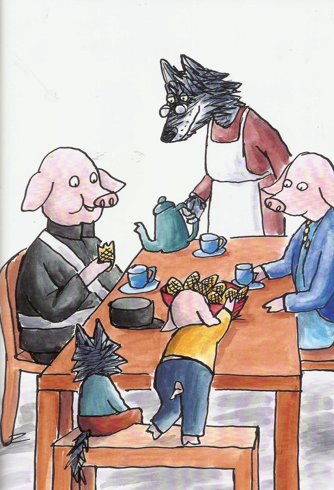 Immagine di lupi a fumetti intorno ad un tavolo