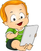 Immagine a cartoni di bambino con tablet