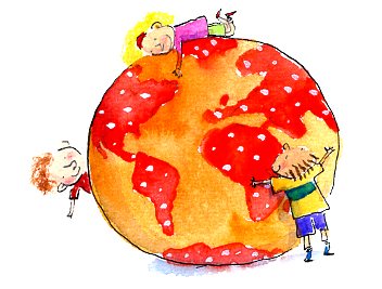 Bambini stilizzati intorno al mappamondo